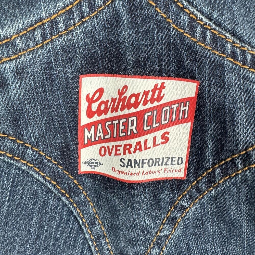 Carhartt Bib Overalls Kids 4 Blue Denim Original Fit Workwear Jeans Pockets - Picture 12 of 14